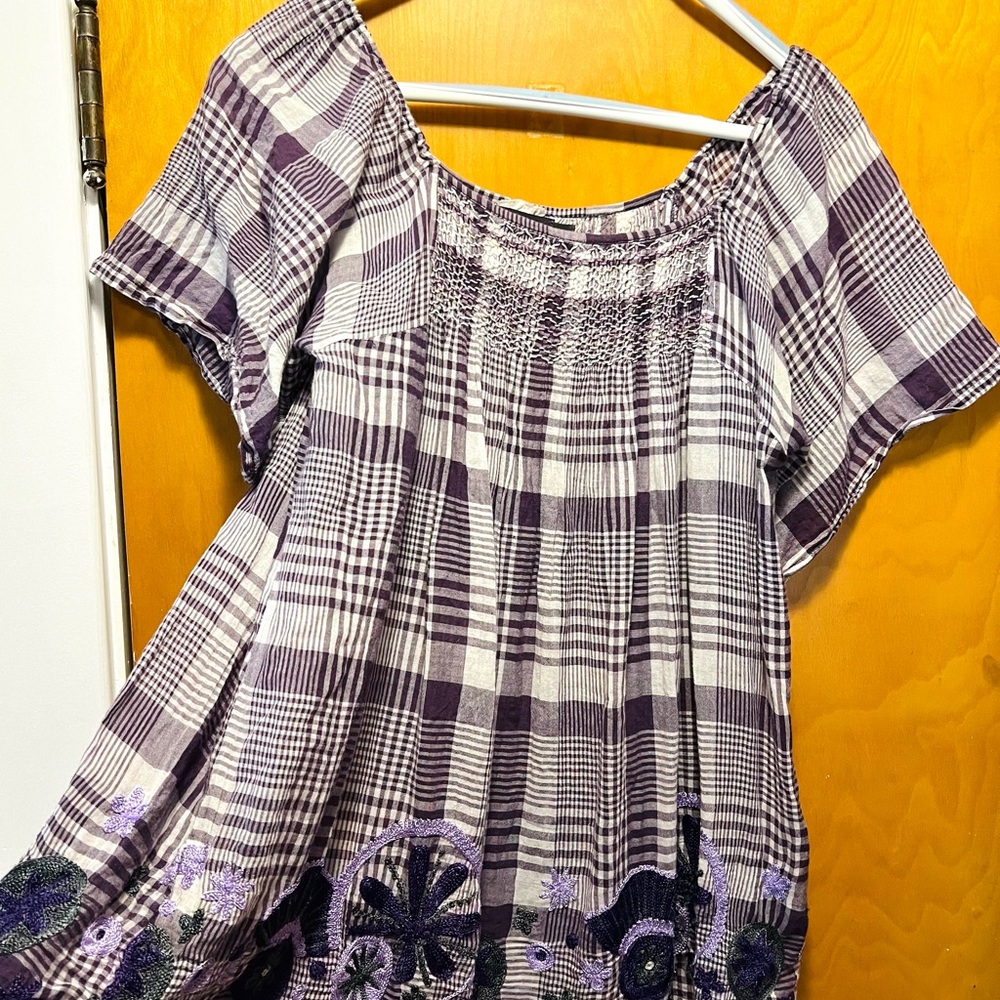 Anthropologie (Antik Batik) Purple Plaid Tunic